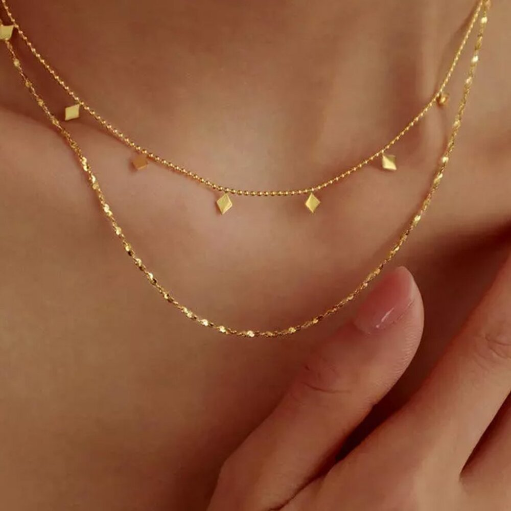 Gold Double-Layered Skinny‎ Alloy Necklace - Picture 2 of 2